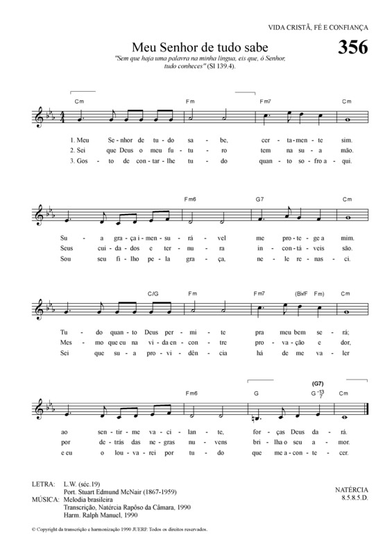 Partitura da música Meu Senhor De Tudo Sabe