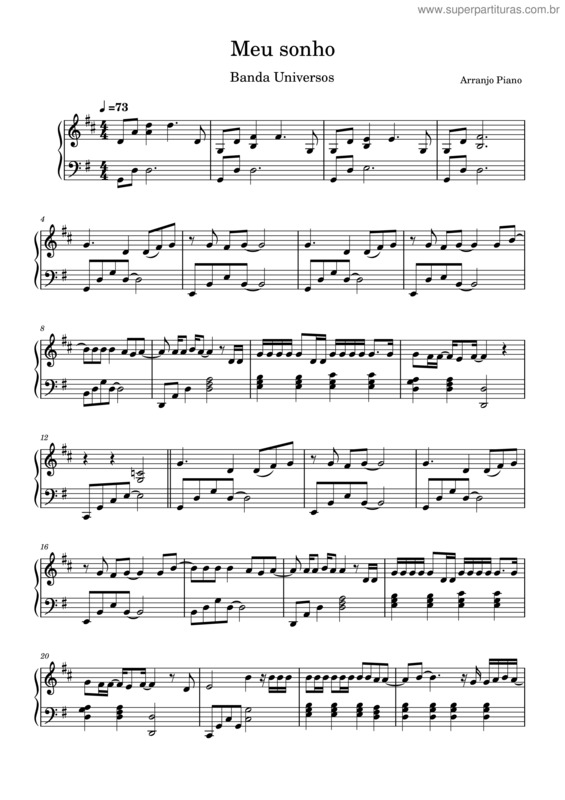 Partitura da música Meu Sonho – Banda Universos