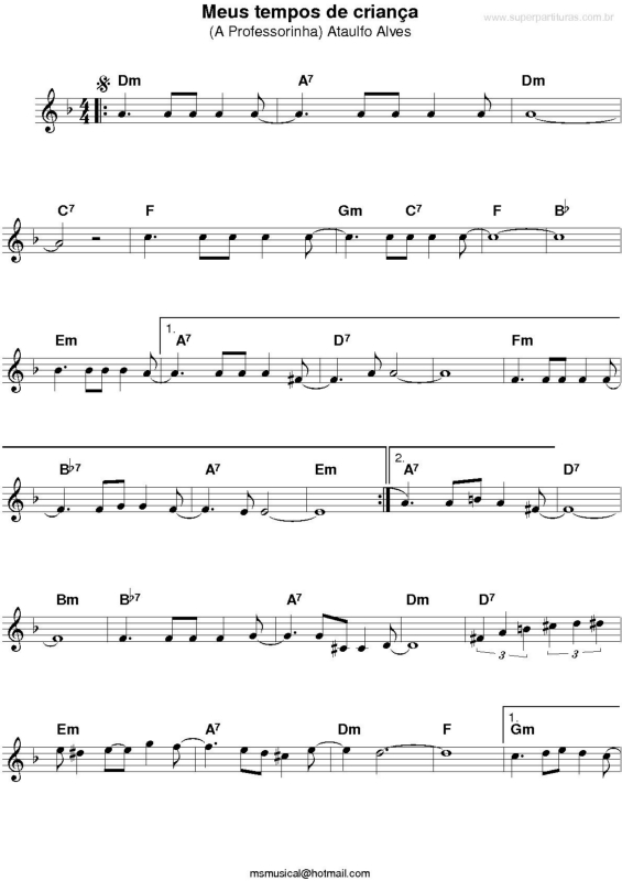 Partitura da música Meu Tempos de Criança (A Professorinha)