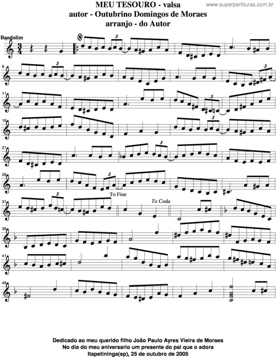 Partitura da música Meu Tesouro