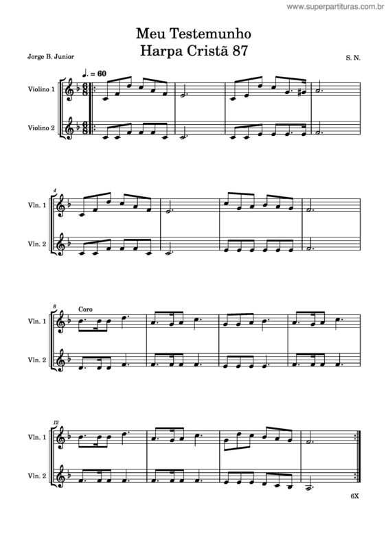 Partitura da música Meu Testemunho Harpa Cristã 87