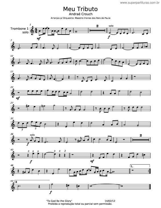 Partitura da música Meu Tributo – Andraé Crouch v.2