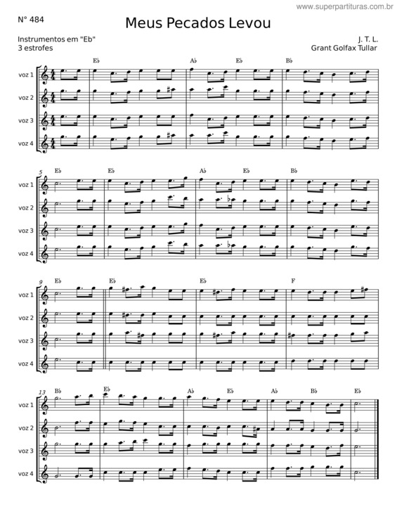 Partitura da música Meus Pecados Levou – J. T. L.