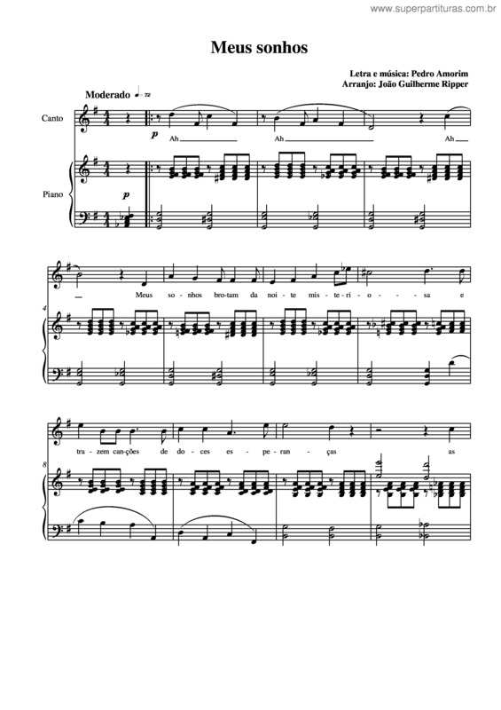 Partitura da música Meus sonhos