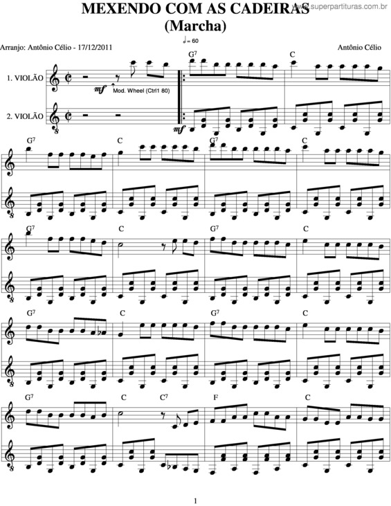 Partitura da música Mexendo As Cadeiras