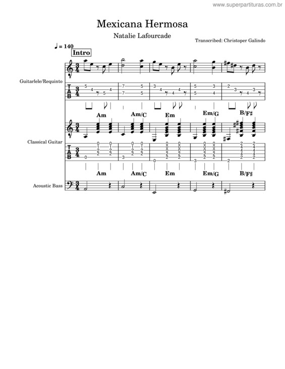 Partitura da música Mexicana Hermosa – Natalia Lafourcade