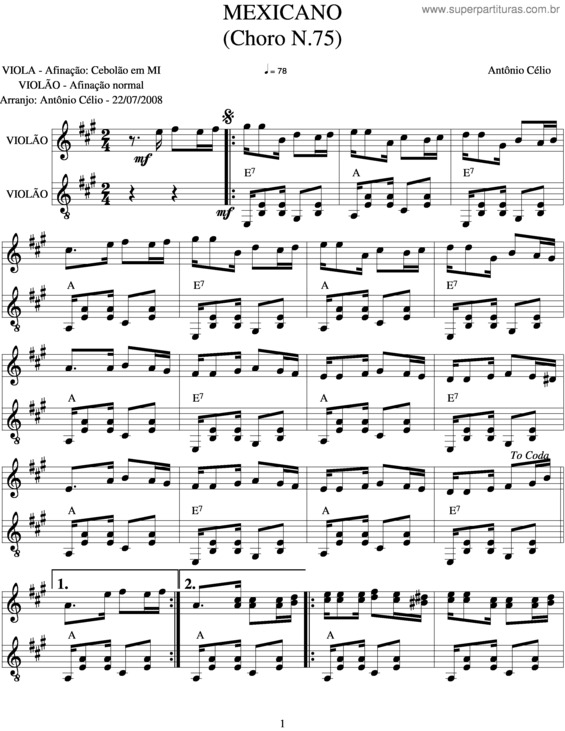 Partitura da música Mexicano v.2