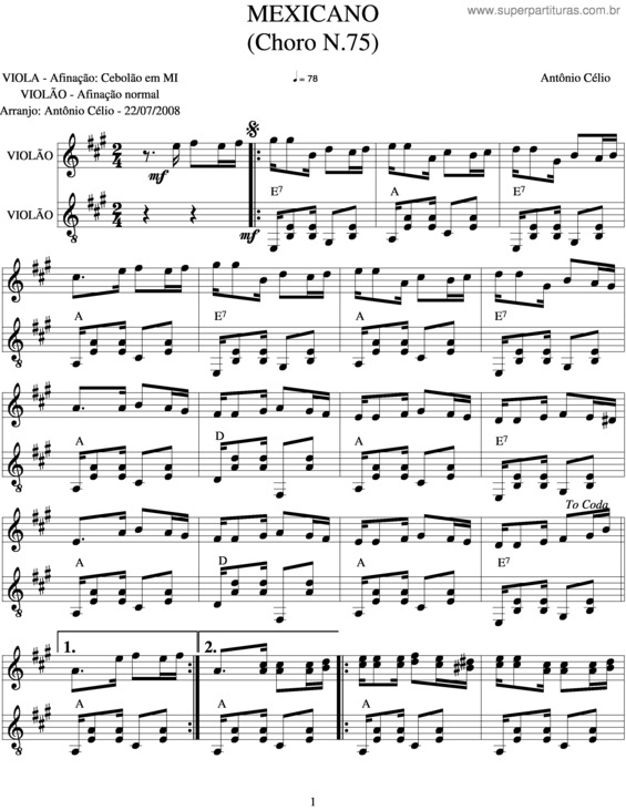 Partitura da música Mexicano