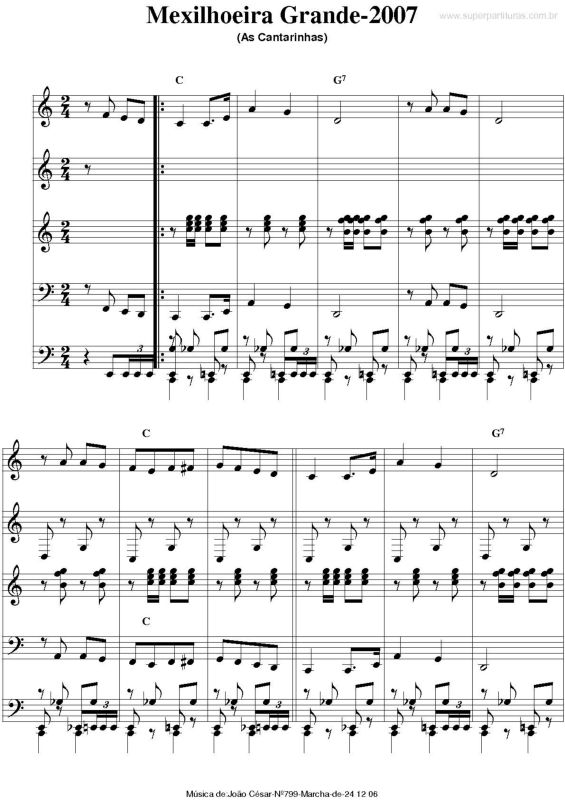 Partitura da música Mexilhoeira Grande 2007 v.2