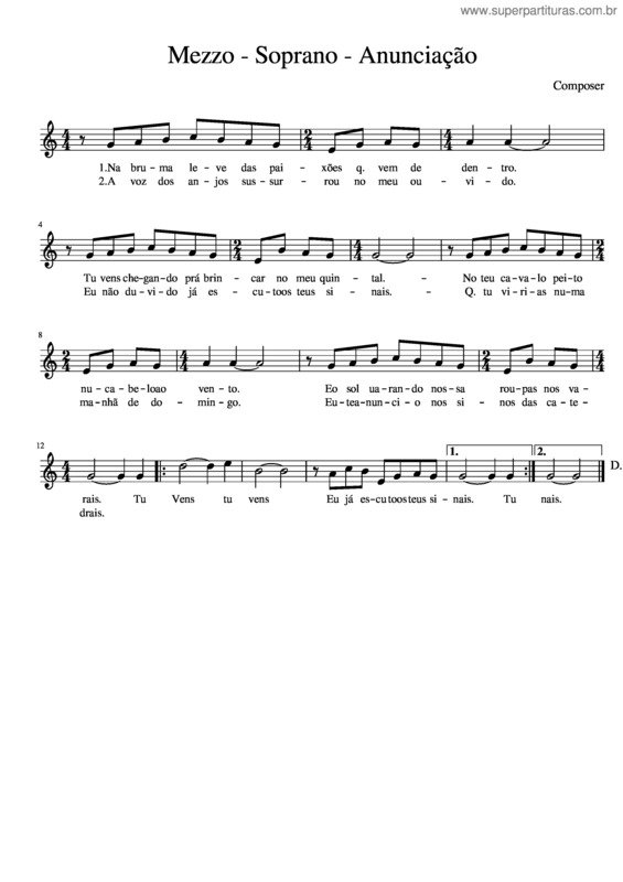 Partitura da música Mezzo – Anunciação