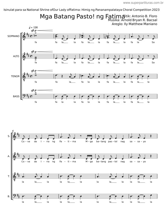 Partitura da música Mga Batang Pastol Ng Fatima v.2