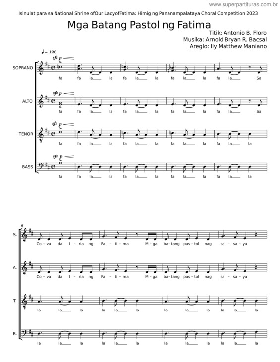 Partitura da música Mga Batang Pastol Ng Fatima