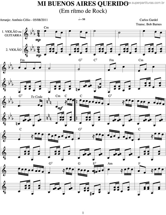 Partitura da música Mi Buenos Aires Querido