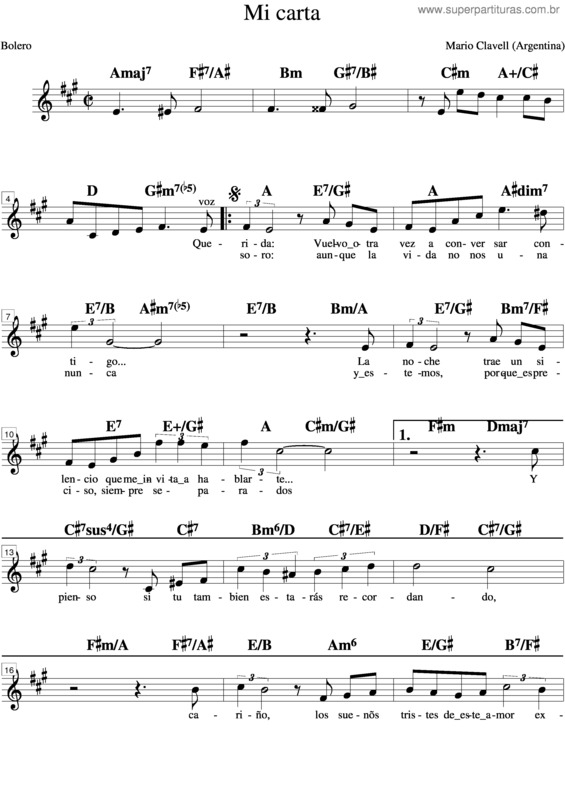 Partitura da música Mi Carta