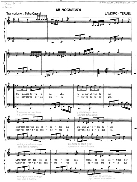 Partitura da música Mi Nochecita