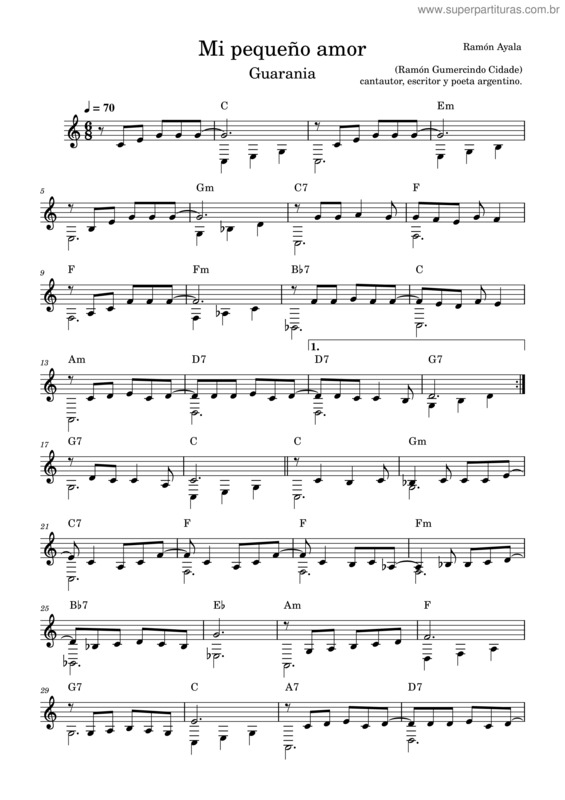 Partitura da música Mi Pequeño Amor Ramón Ayala