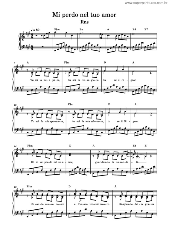 Partitura da música Mi Perdo Nel Tuo Amore – Luciana Leone