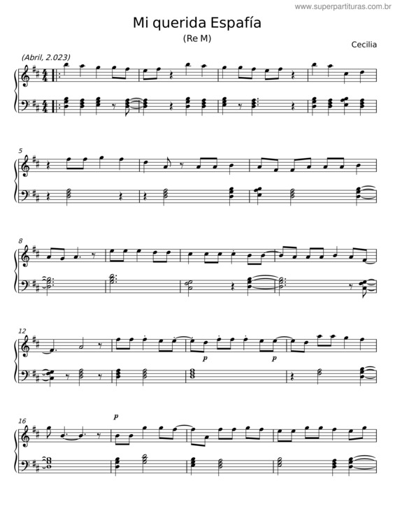 Partitura da música Mi Querida España