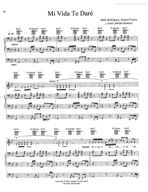 Partitura da música Mi Vida Te Daré