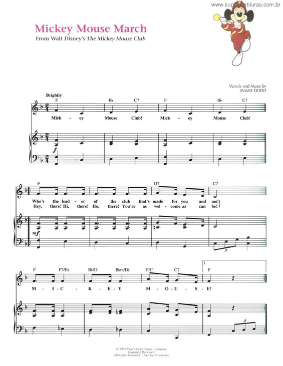 Partitura da música Mickey Mouse March