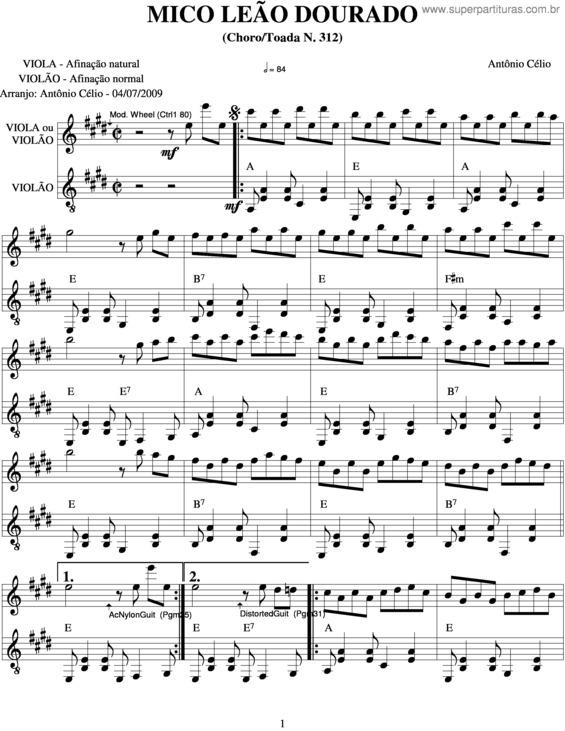 Partitura da música Mico Leão Douradon