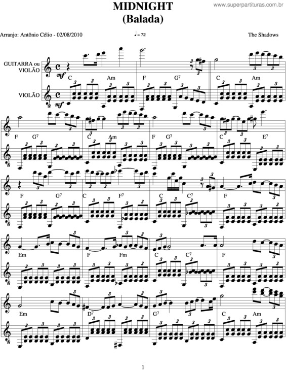 Partitura da música Midnight v.2