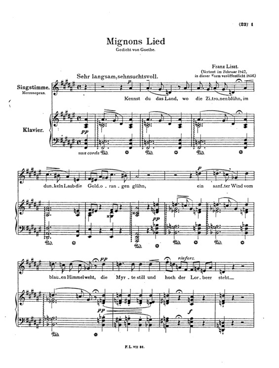 Partitura da música Mignons Lied S.275