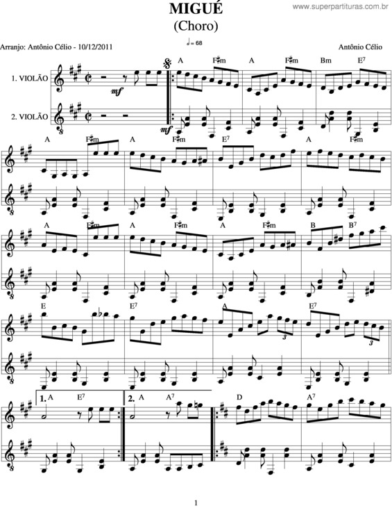 Partitura da música Migué