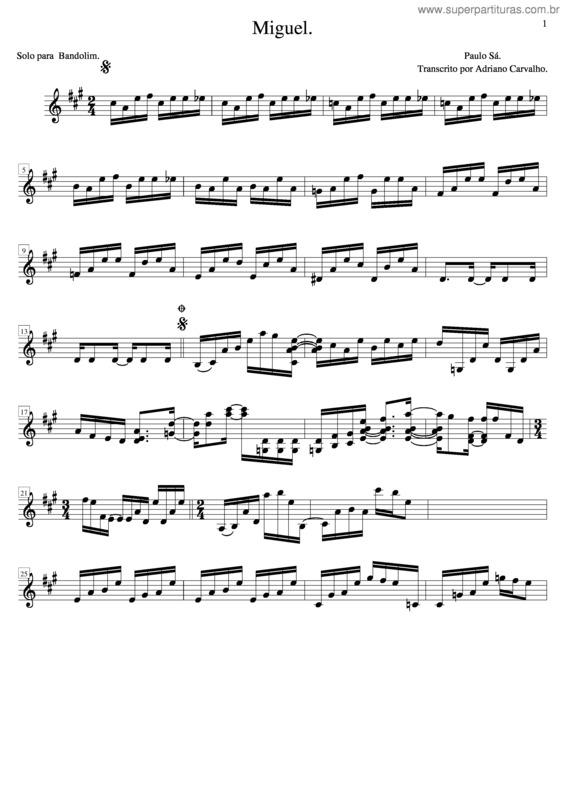 Partitura da música Miguel