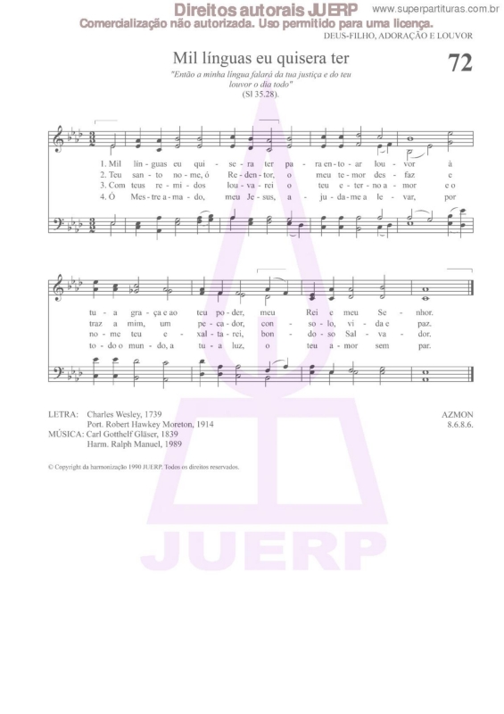 Partitura da música Mil Línguas Eu Quisera Ter - 72 HCC v.2