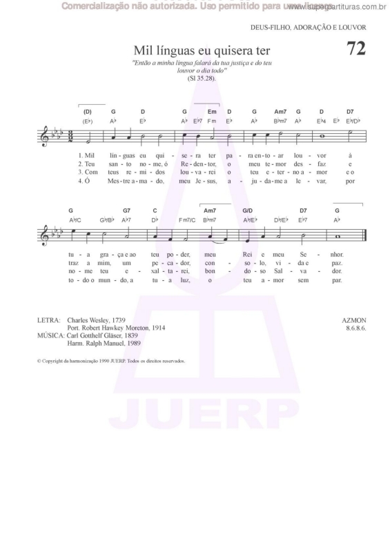 Partitura da música Mil Línguas Eu Quisera Ter - 72 HCC