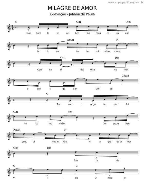 Partitura da música Milagre De Amor v.2