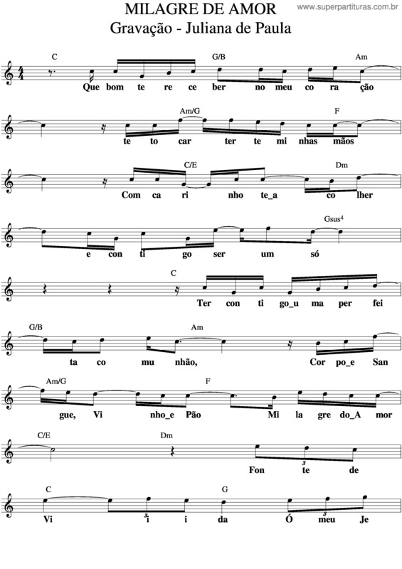 Partitura da música Milagre Do Amor