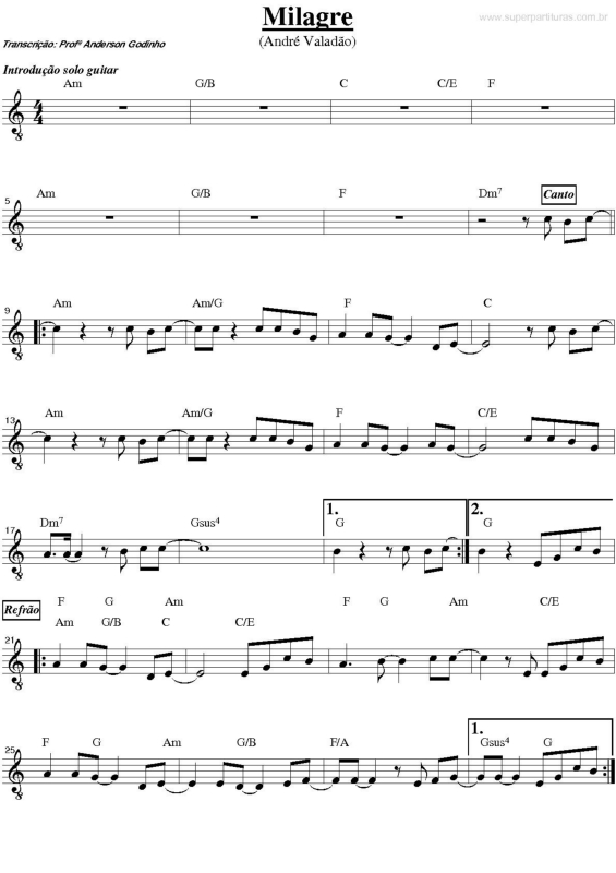 Partitura da música Milagre