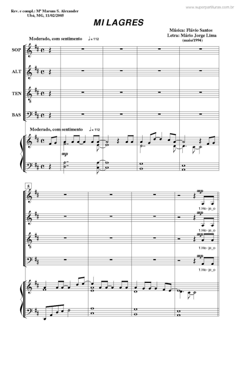 Partitura da música Milagres v.3