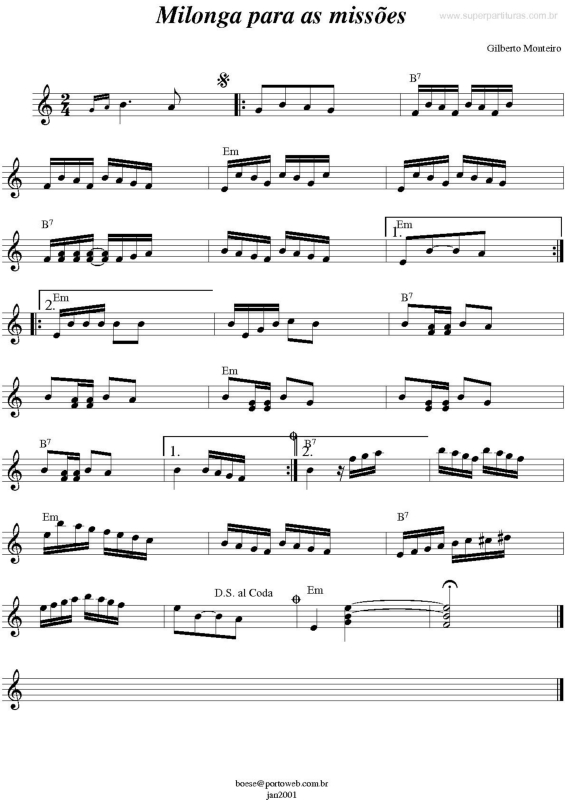 Partitura da música Milonga Para As Missões v.3