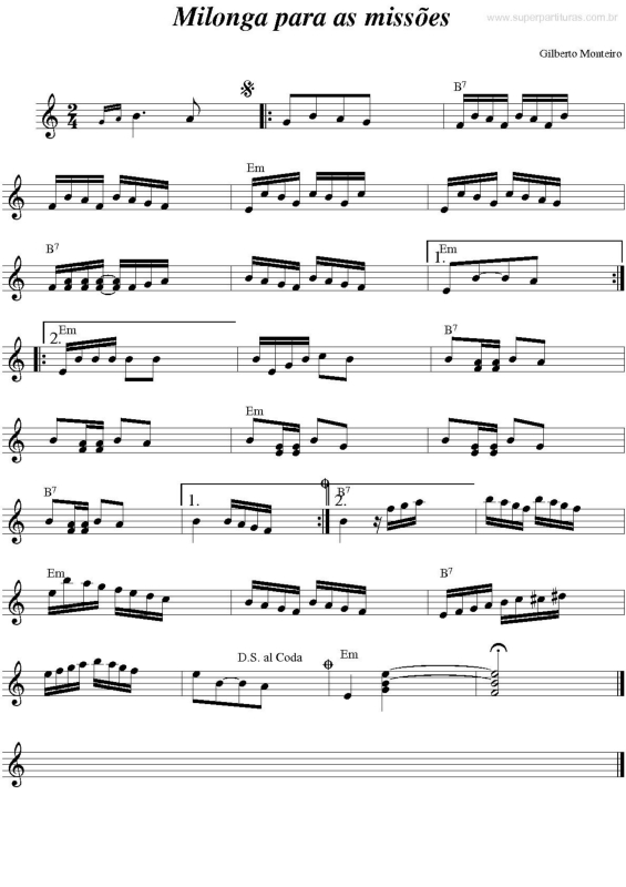 Partitura da música Milonga Para As Missões