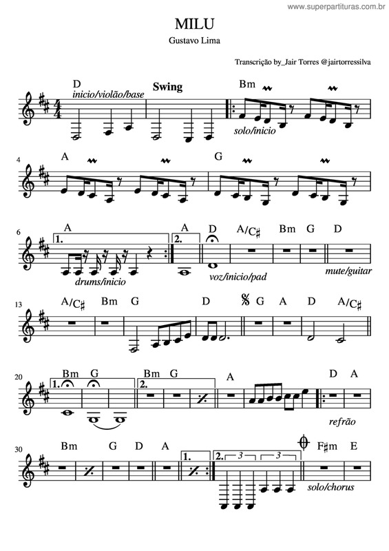 Partitura da música Milu