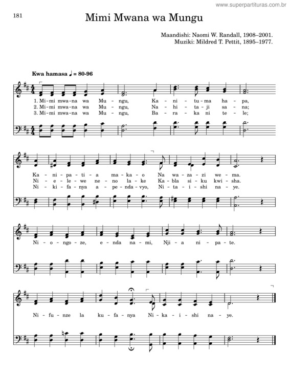Partitura da música Mimi Mwana Wa Mungu – Naomi W. Randall