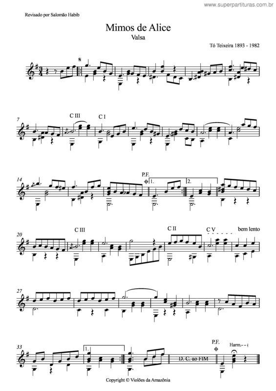 Partitura da música Mimos de Alice