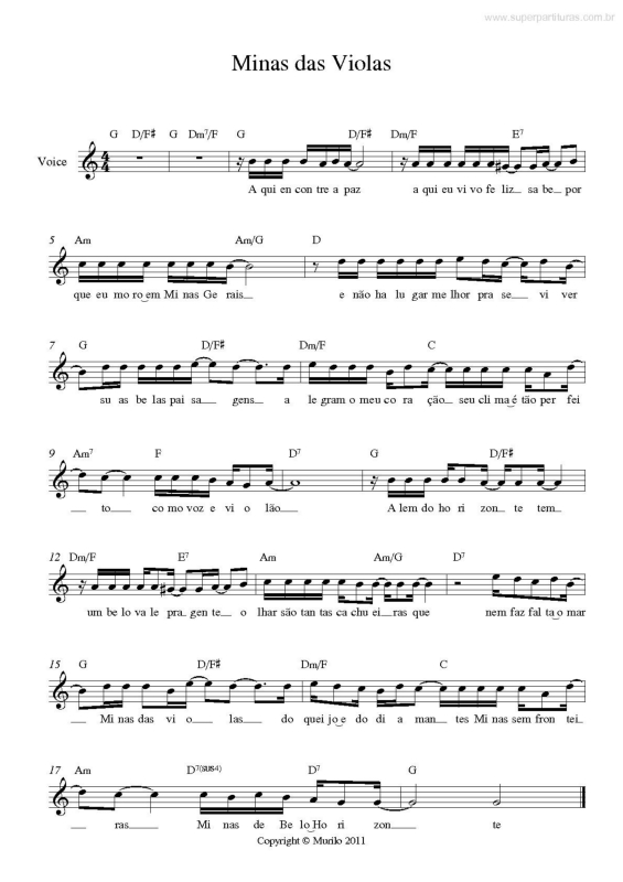 Partitura da música Minas das Violas