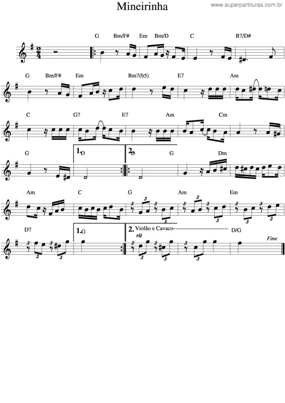 Partitura da música Mineirinha