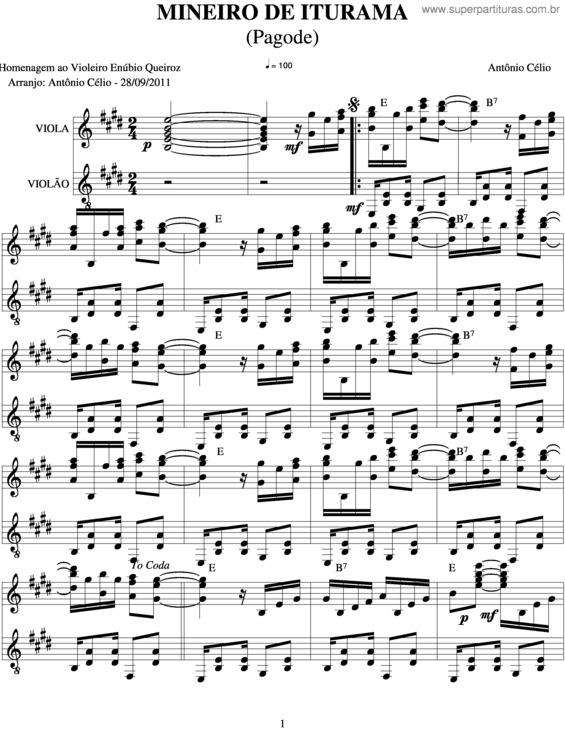 Partitura da música Mineiro De Iturama