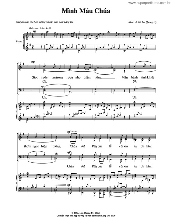 Partitura da música Mình Máu Chúa – Lm. Quang Uy