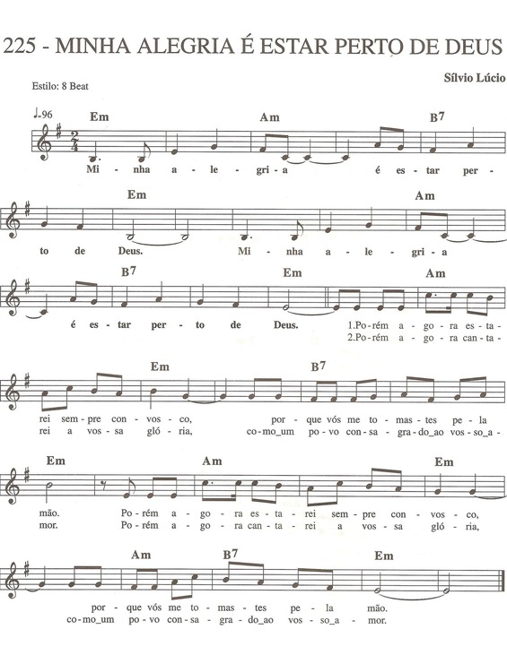 Partitura da música Minha Alegria é Estar Perto de Deus