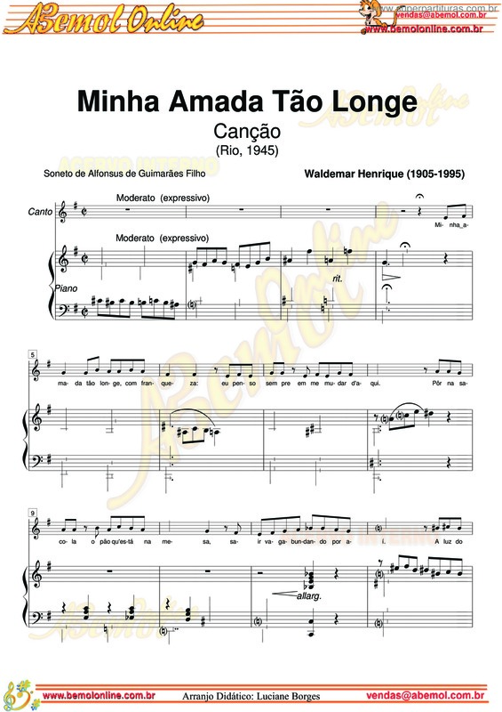 Partitura da música Minha Amada Tão Longe