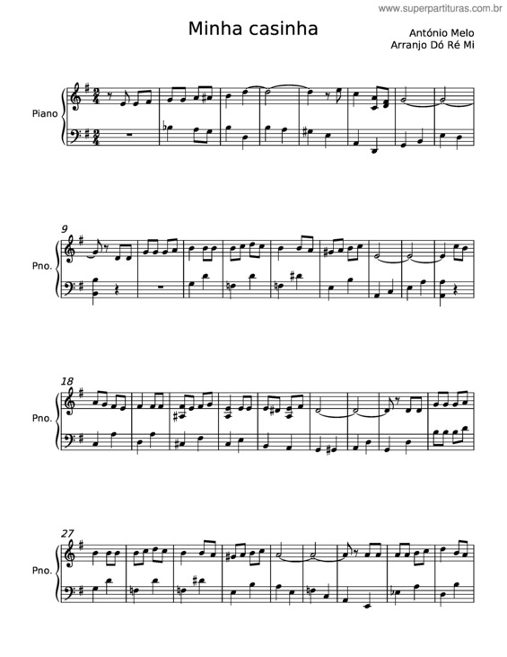Partitura da música Minha Casinha – Fado Canção – António Figueiredo E Melo