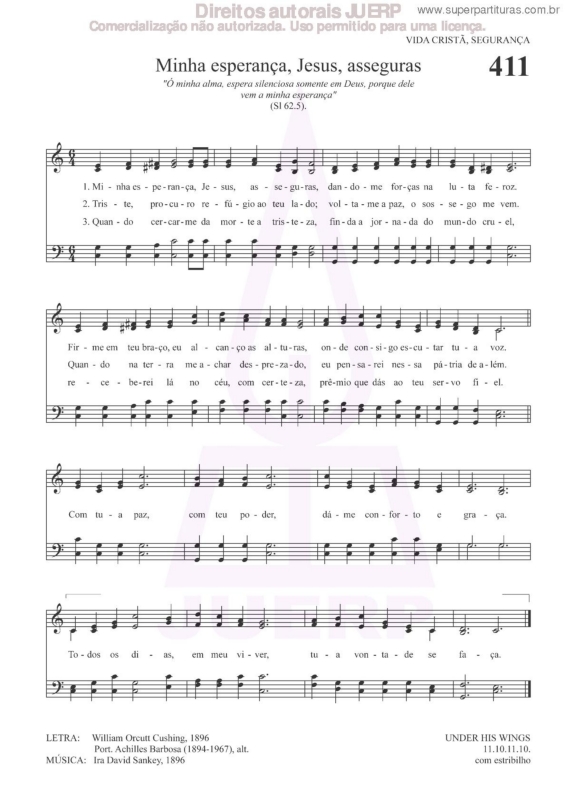 Partitura da música Minha Esperança, Jesus, Asseguras - 411 HCC v.2