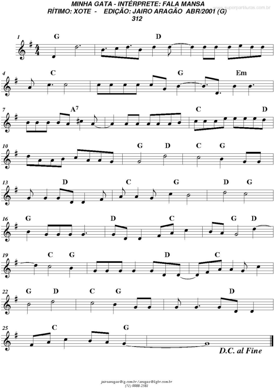 Partitura da música Minha gata