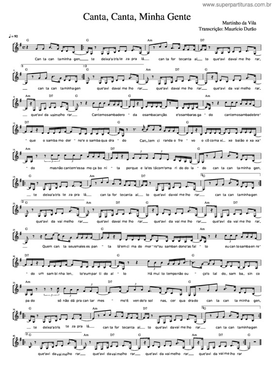 Partitura da música Minha Gente – Martinho Da Vila
